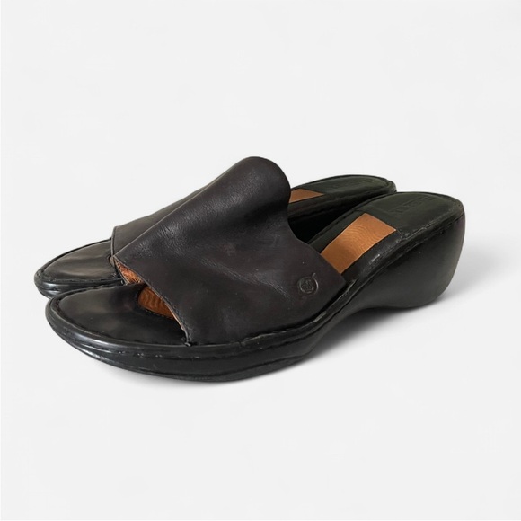 Born Concept Leather Wedge Slide Sandals in Black Size 10 - Picture 2 of 7
